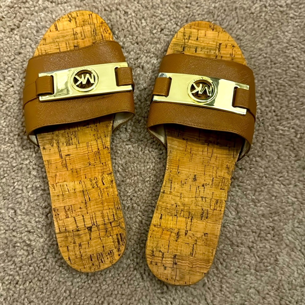 Michael Kors Mk Authentic Size 7 Slides Sandal Go… - image 1
